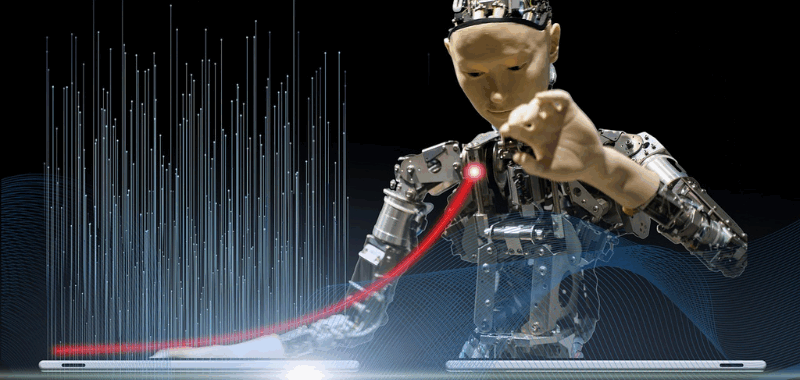 Robot humanoide representando la integración de inteligencia artificial y automatización de procesos robóticos (RPA) en entornos digitales